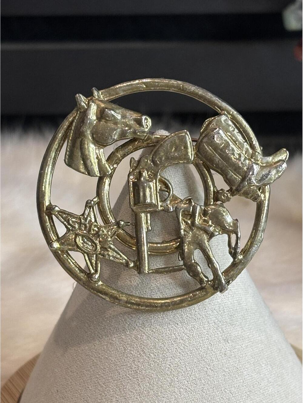 Vintage Western Themed Metal Brooch Pin